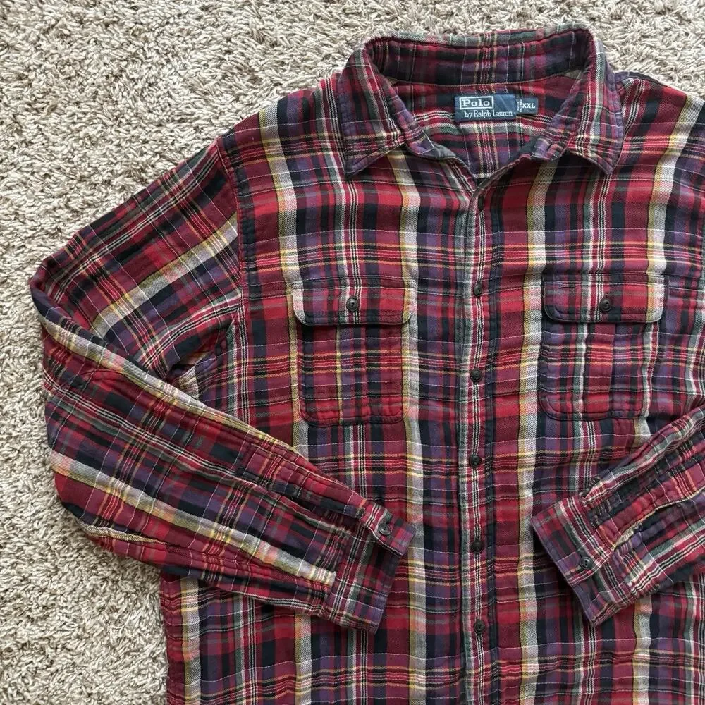 Vintage Polo Ralph Lauren Thick Button Up Red Tartan Plaid Shirt Men’s Size XXL